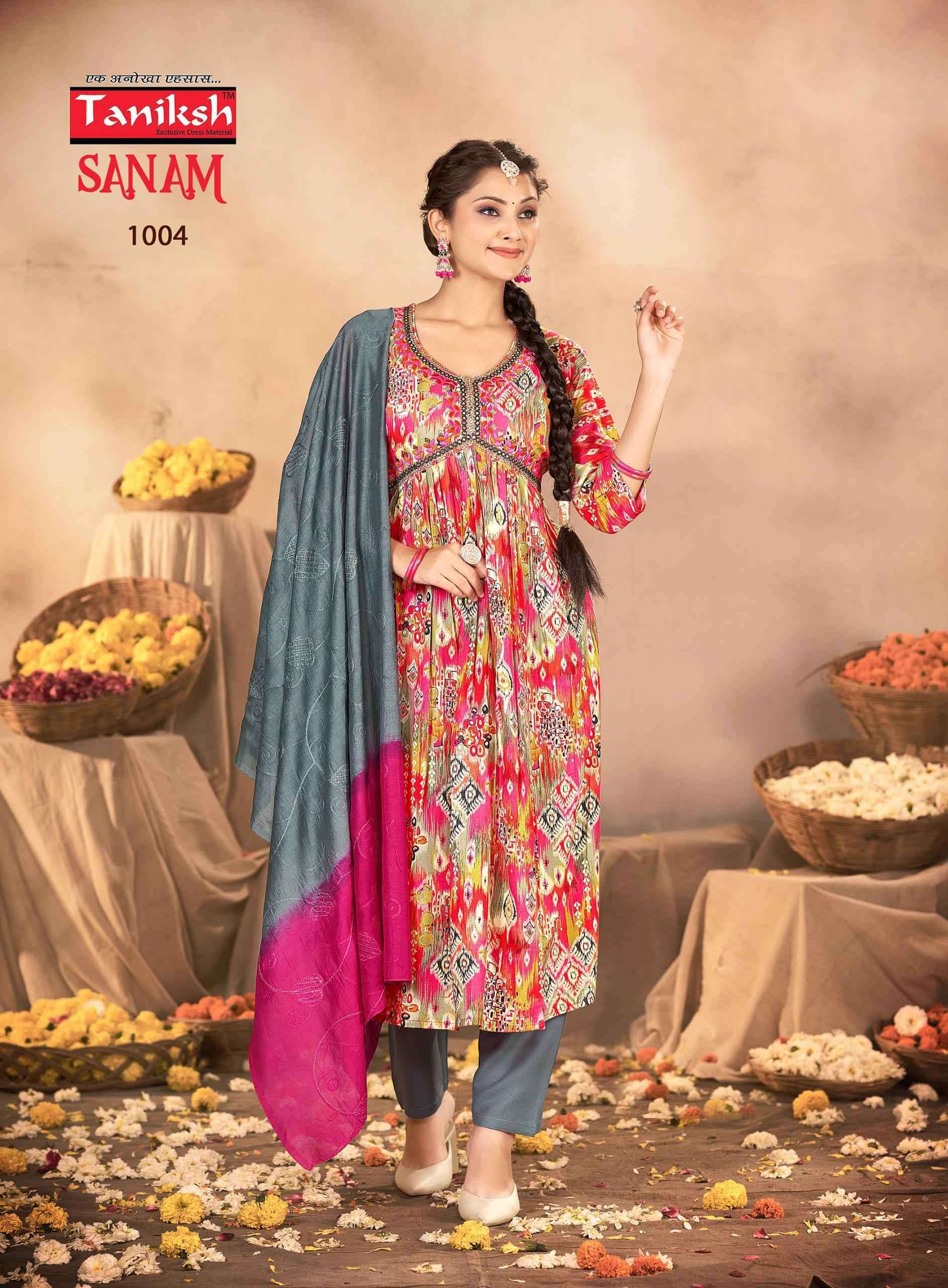 TANIKSH SANAM VOL 1RAYON KURTI BOTTOM WITH DUPATTA LATEST CATALOGUE 2023