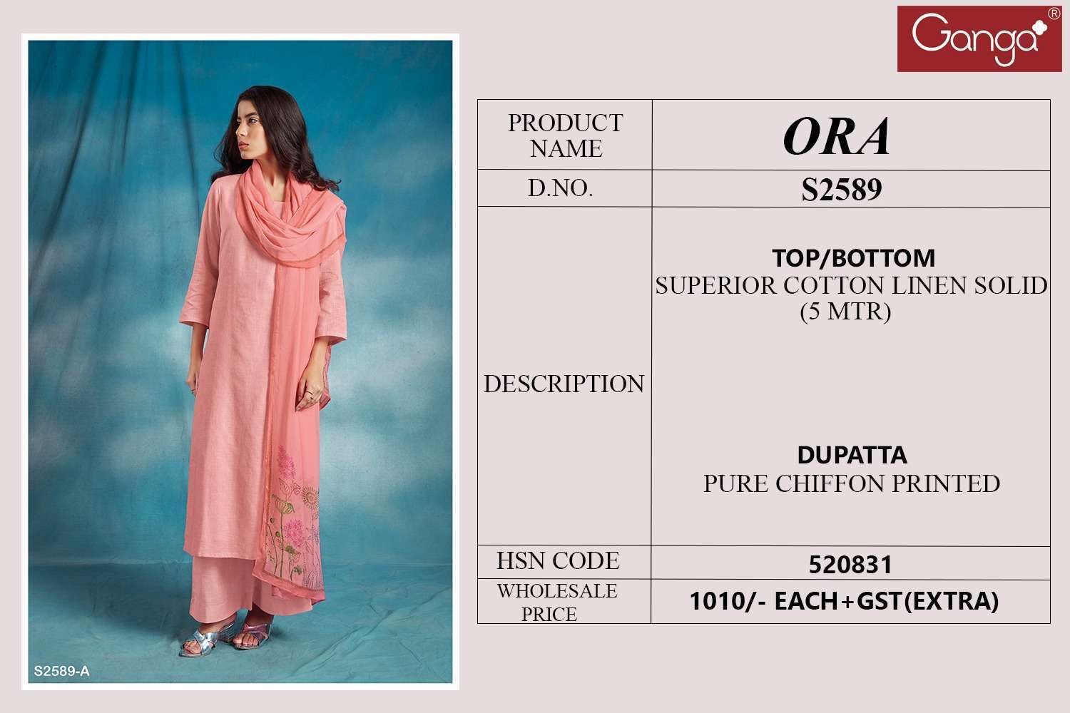 GANGA ORA 2589 COTTON LINEN CATALOG SUMMER WEAR SUIT CATALOG WHOLESALER 