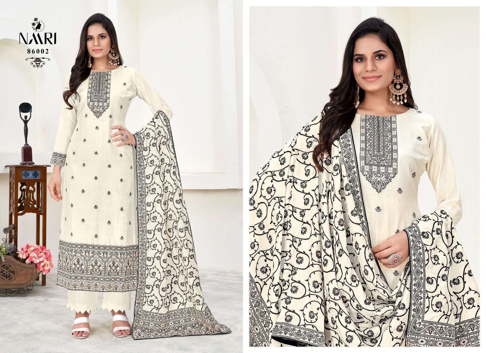 NAARI ZARIN PURE MUSLIN BLACK ADN WHITE SUIT CATALOG EXPORTER BEST RATE 