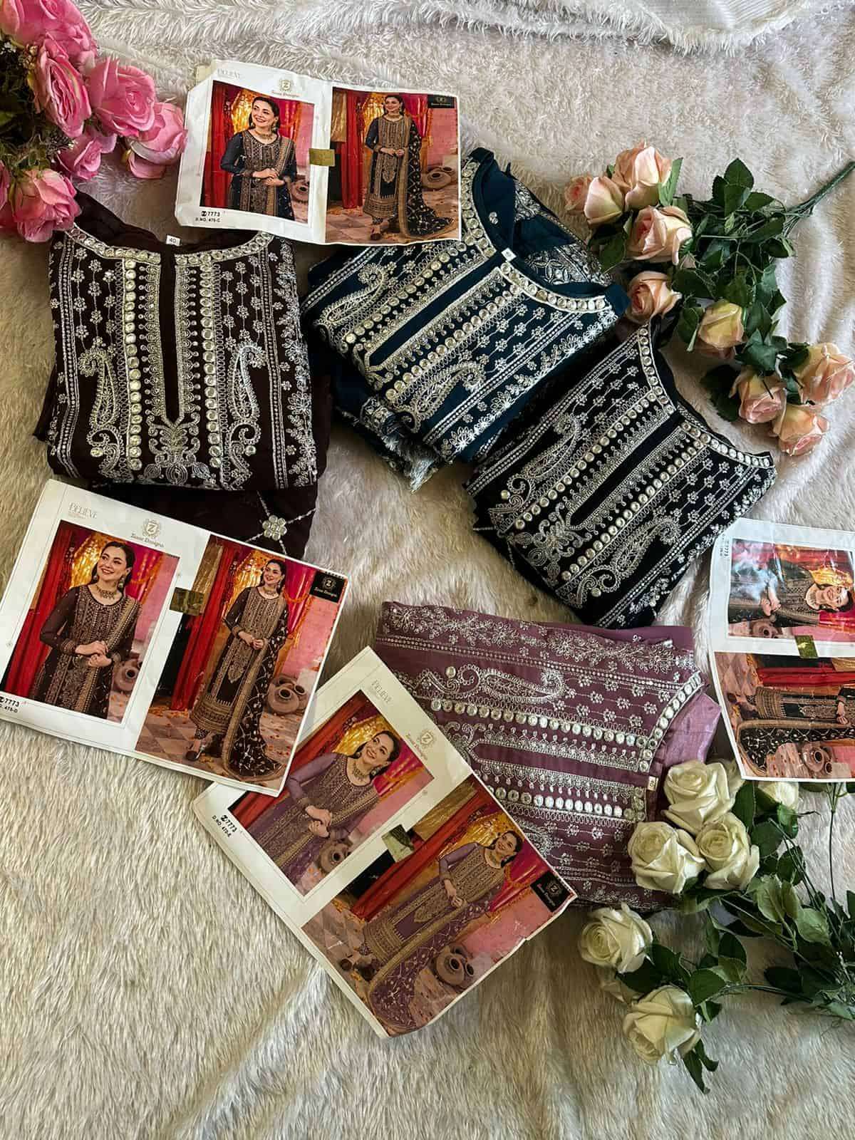 ZIAAZ DESIGNS 470 COLORS PAKISTANI GEORGETTE EMBROIDERY SUIT COLLECTION WHOLESALE RATE 