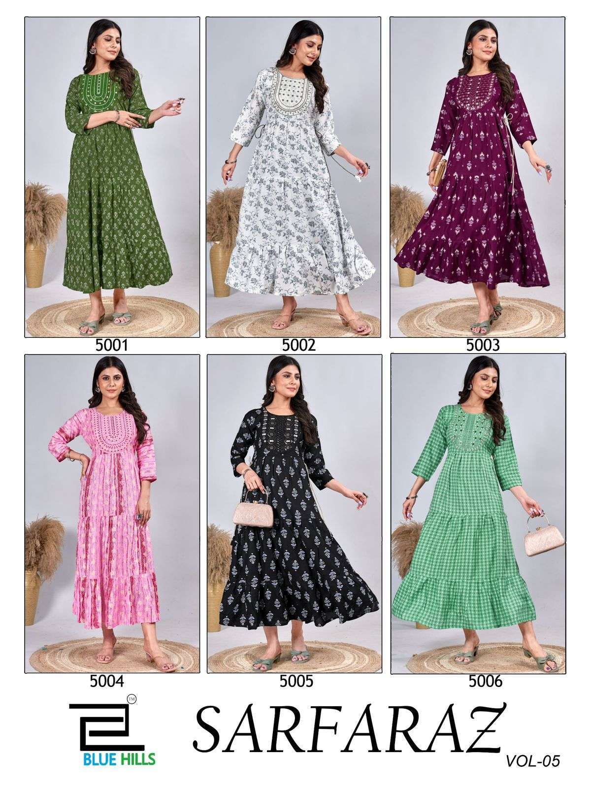 BLUE HILLS SARFARAZ VOL 5 RAYON KURTI GOWN CATALOG EXPORTER IN SURAT 2024