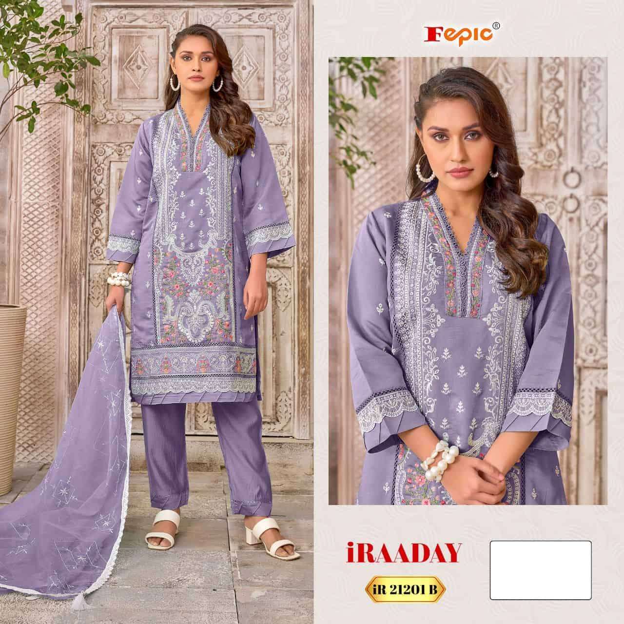 FEPIC IRAADAY IR 21021 COLORS EMBROIDERY DESIGNER PAKISTANI SUIT COLLECTION WHOLESALE PRICE 