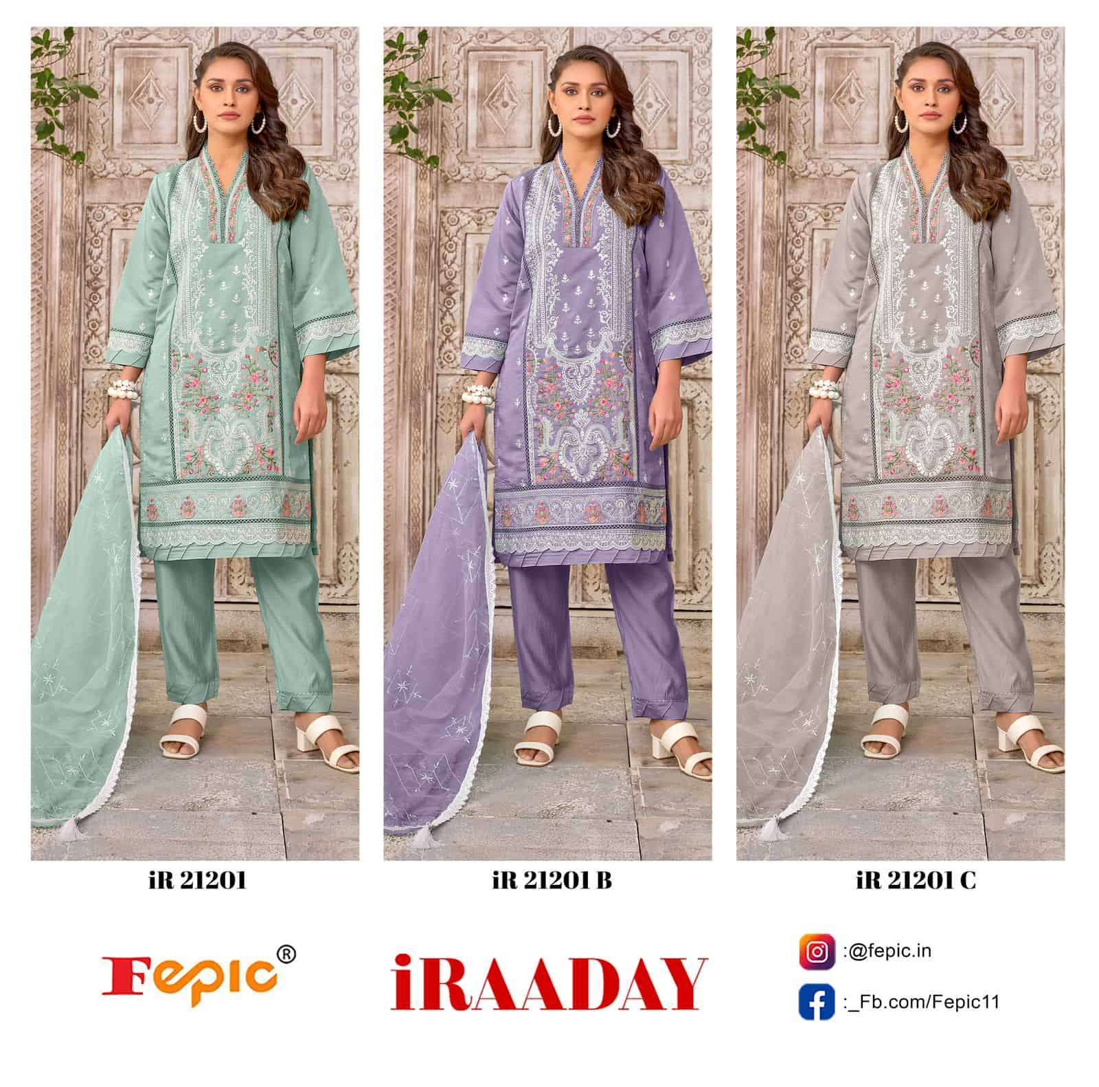 FEPIC IRAADAY IR 21021 COLORS EMBROIDERY DESIGNER PAKISTANI SUIT COLLECTION WHOLESALE PRICE 