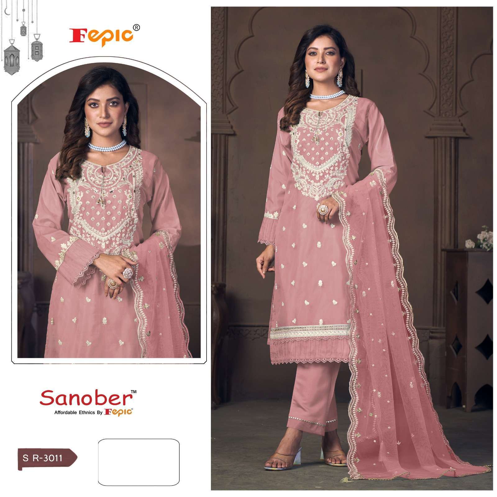 FEPIC SANOBER SR 3011 COLORS ORGANZA PAKISTANI STYLE 3 PIECE PAIR SUPPLIER