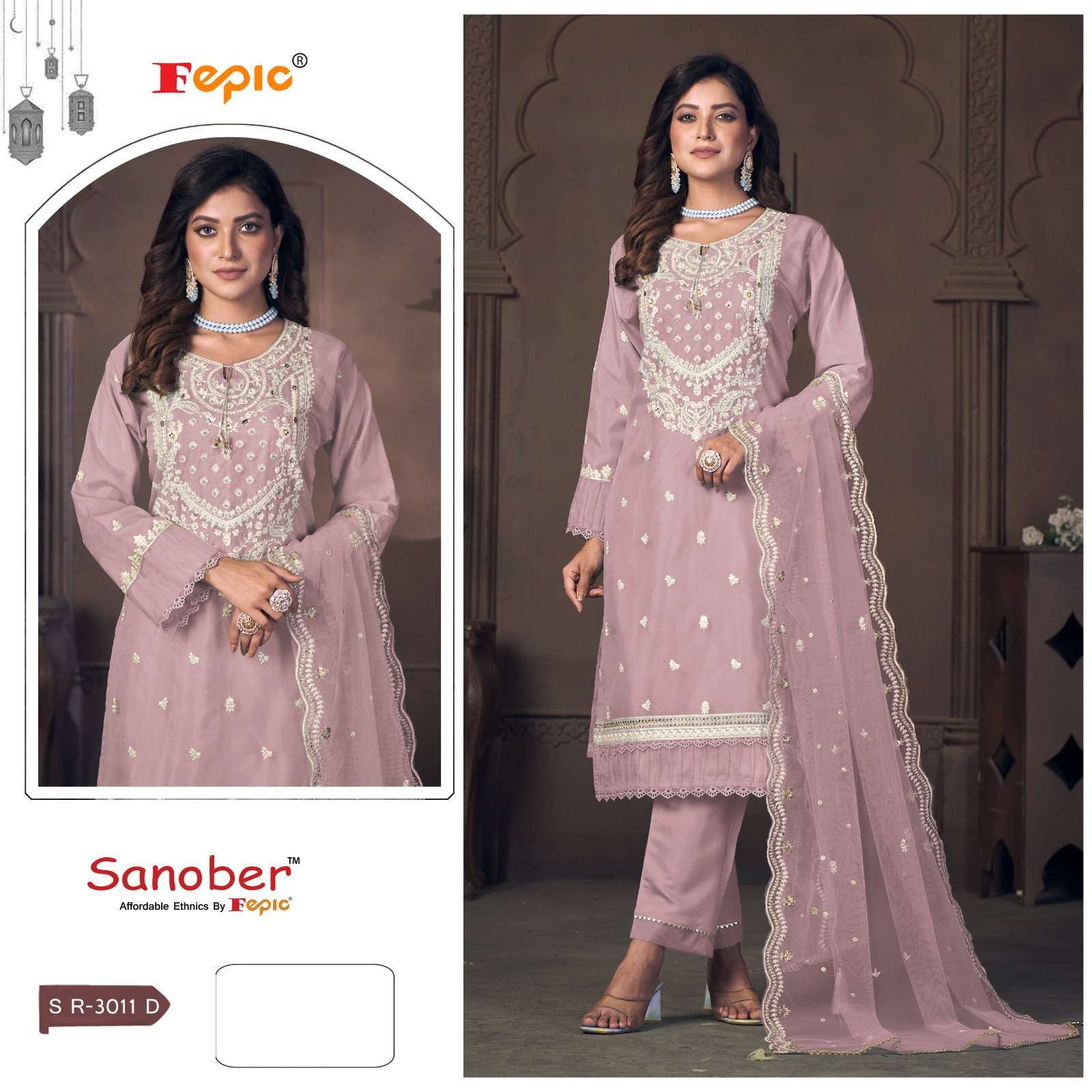 FEPIC SANOBER SR 3011 COLORS ORGANZA PAKISTANI STYLE 3 PIECE PAIR SUPPLIER