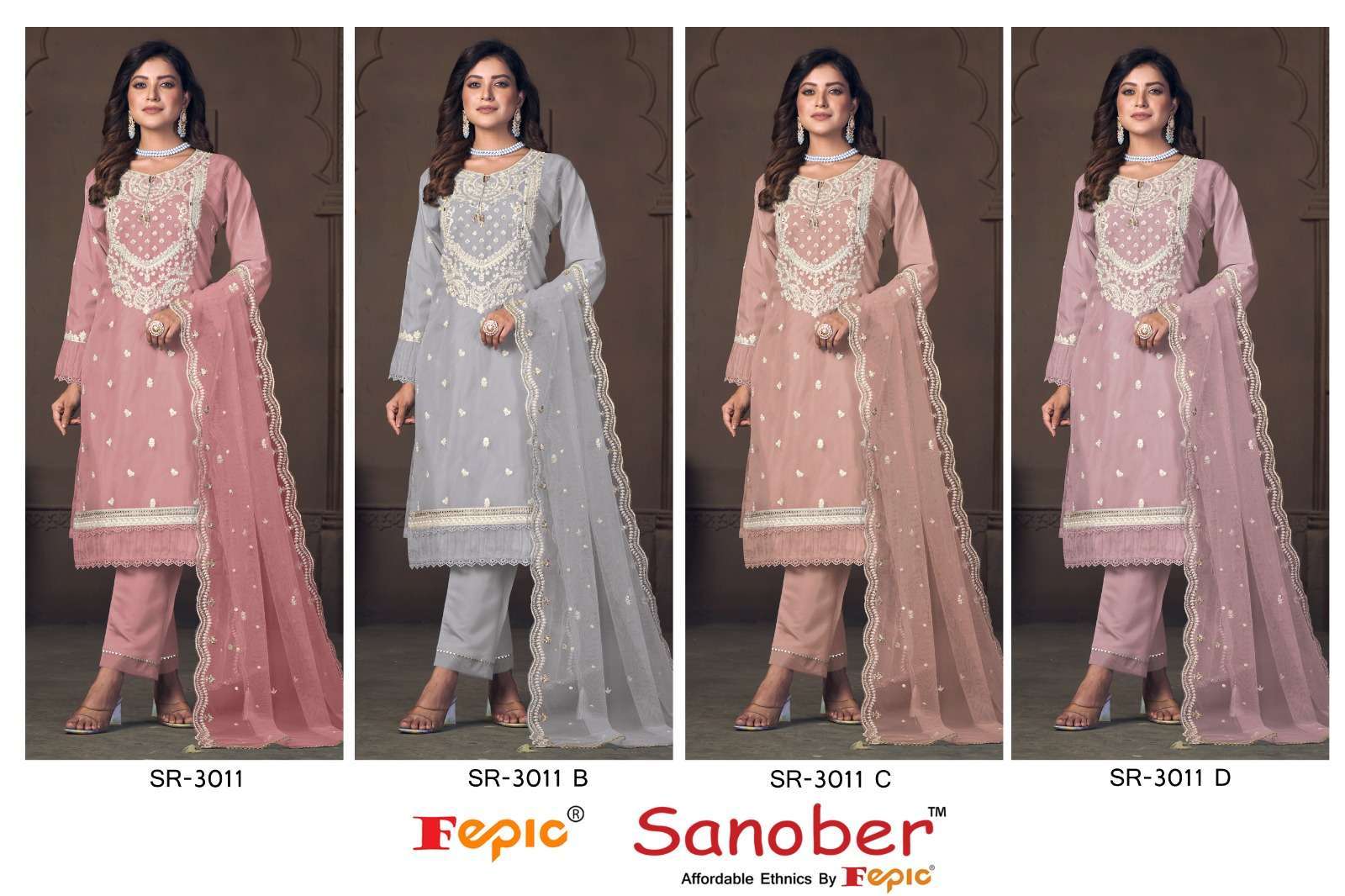 FEPIC SANOBER SR 3011 COLORS ORGANZA PAKISTANI STYLE 3 PIECE PAIR SUPPLIER