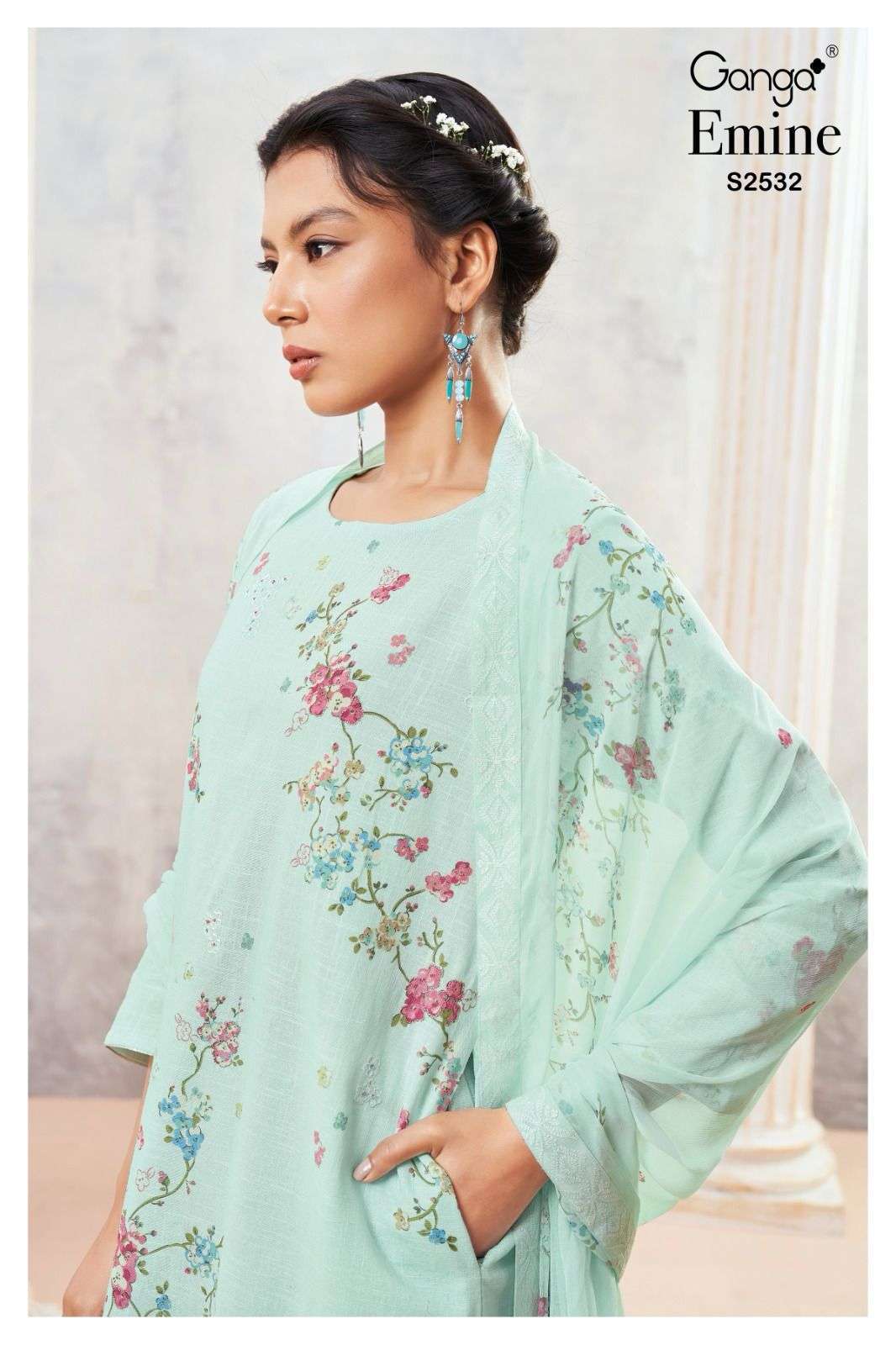 GANGA EMINE 2532 FANCY WORK COTTON DRESS CATALOG WHOLESALER IN SURAT 2024