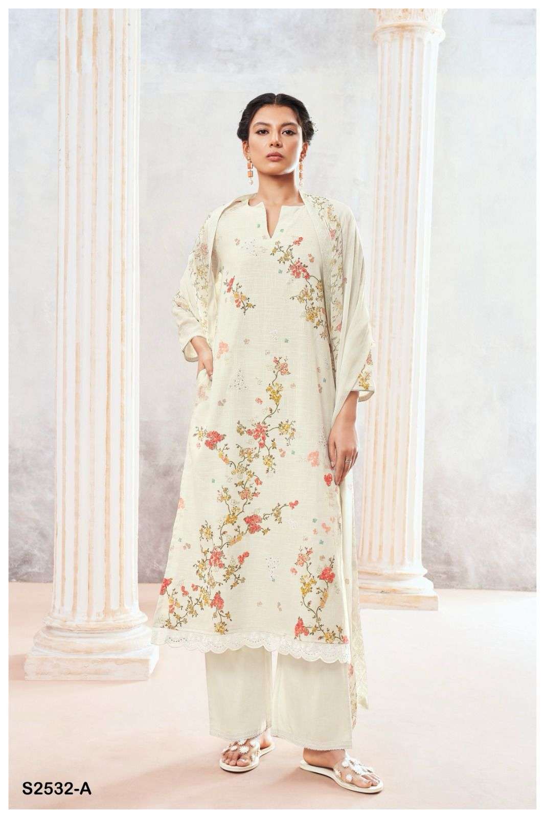 GANGA EMINE 2532 FANCY WORK COTTON DRESS CATALOG WHOLESALER IN SURAT 2024