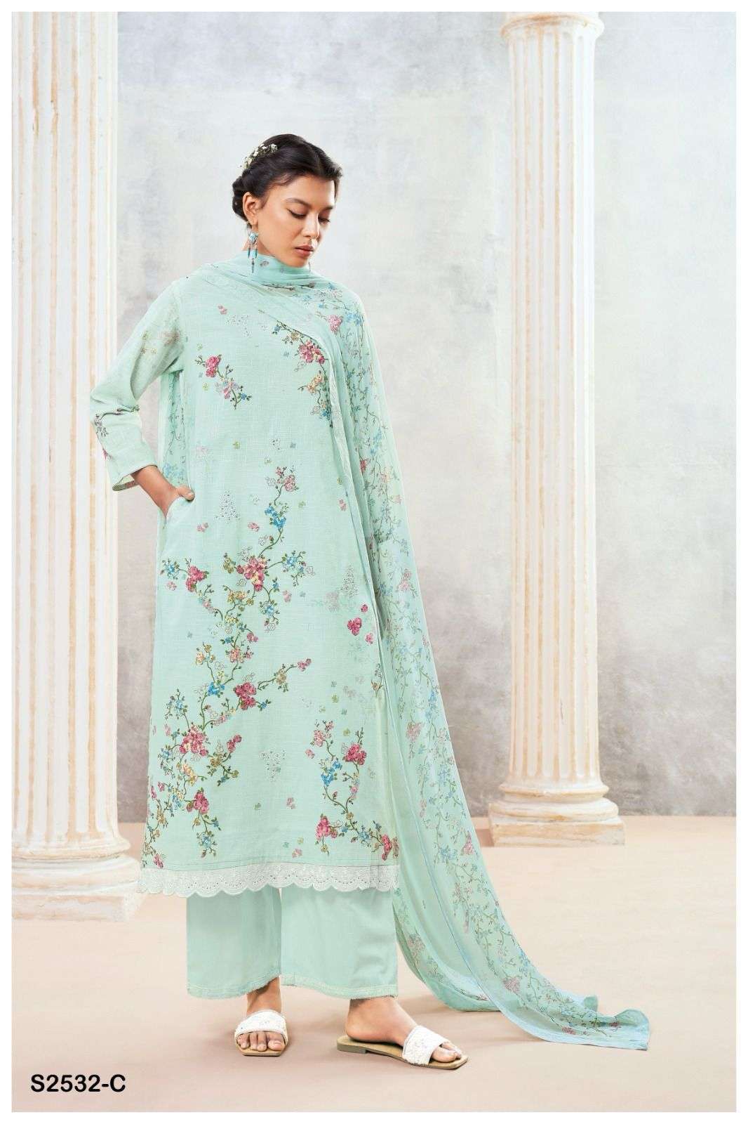 GANGA EMINE 2532 FANCY WORK COTTON DRESS CATALOG WHOLESALER IN SURAT 2024