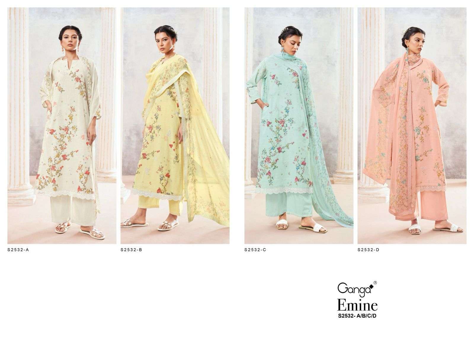 GANGA EMINE 2532 FANCY WORK COTTON DRESS CATALOG WHOLESALER IN SURAT 2024