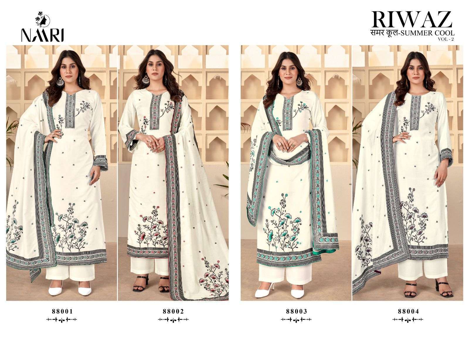 NAARI RIWAZ SUMMER COOL VOL 2 MUSLIN JACQUARD SUIT CATALOGUE WHOLESALER IN SURAT 2024