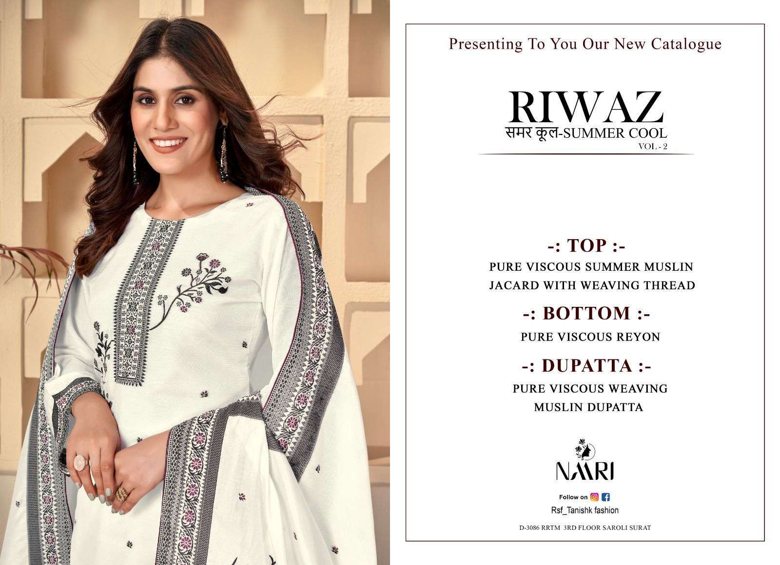 NAARI RIWAZ SUMMER COOL VOL 2 MUSLIN JACQUARD SUIT CATALOGUE WHOLESALER IN SURAT 2024