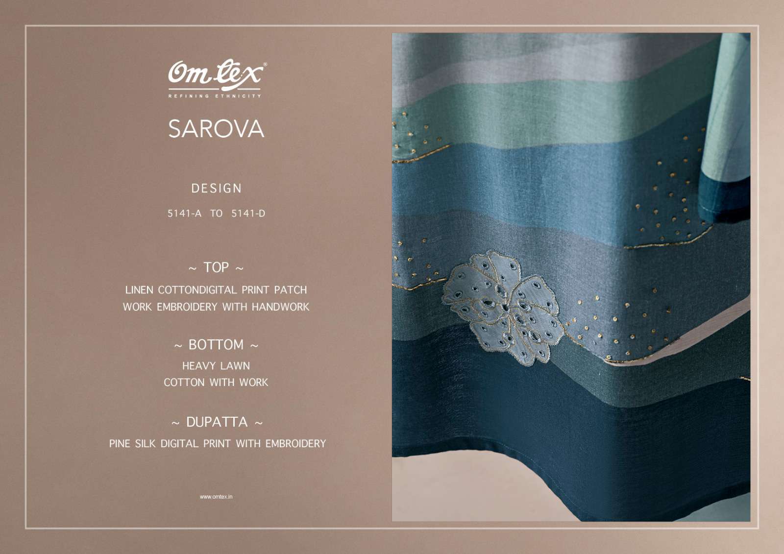 OMTEX SAROVA LINEN COTTON LADIES SUIT CATALOG EXPORTER IN SURAT 
