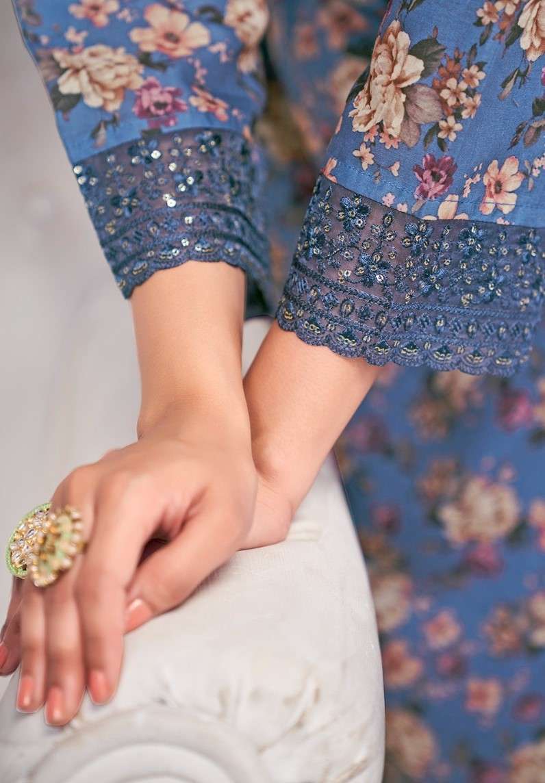 RADHA TRENDZ SAFFRON PURE COTTON FLORAL DESIGNS SUIT CATALOG EXPORTERS