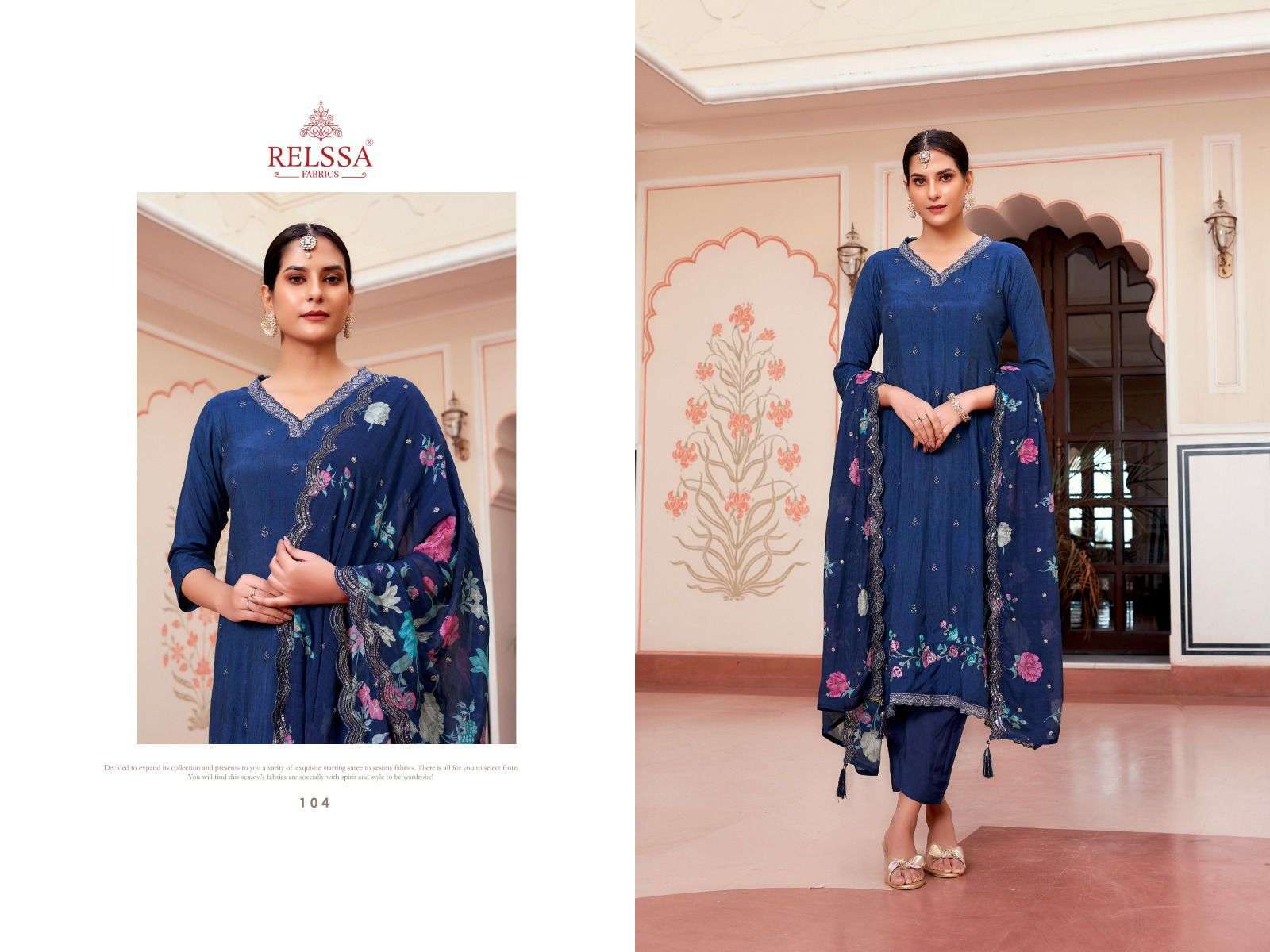 RELSS AARIZ DESIGNER WORK MUSLIN SUIT CATALOG WHOLESALER IN SURAT 2024