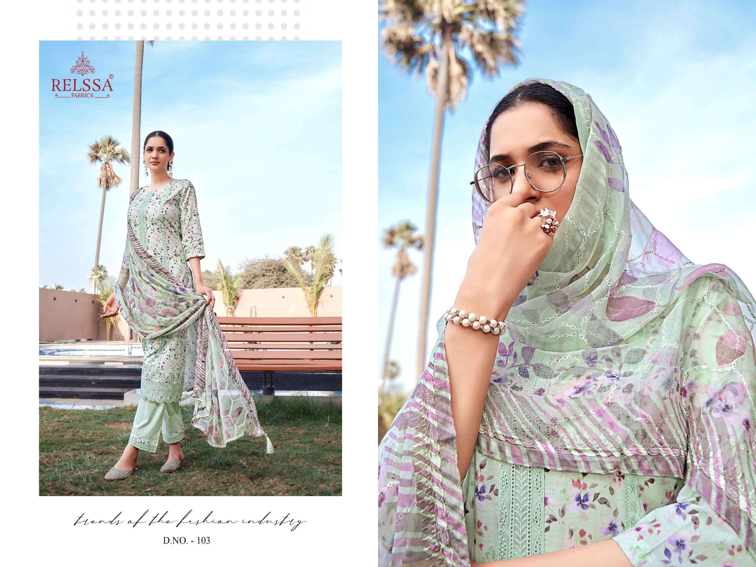 RELSSA AISHA FANCY EMBROIDERY WORK COTTON SUIT CATALOGUE WHOLESALE PRICE SURAT 2024