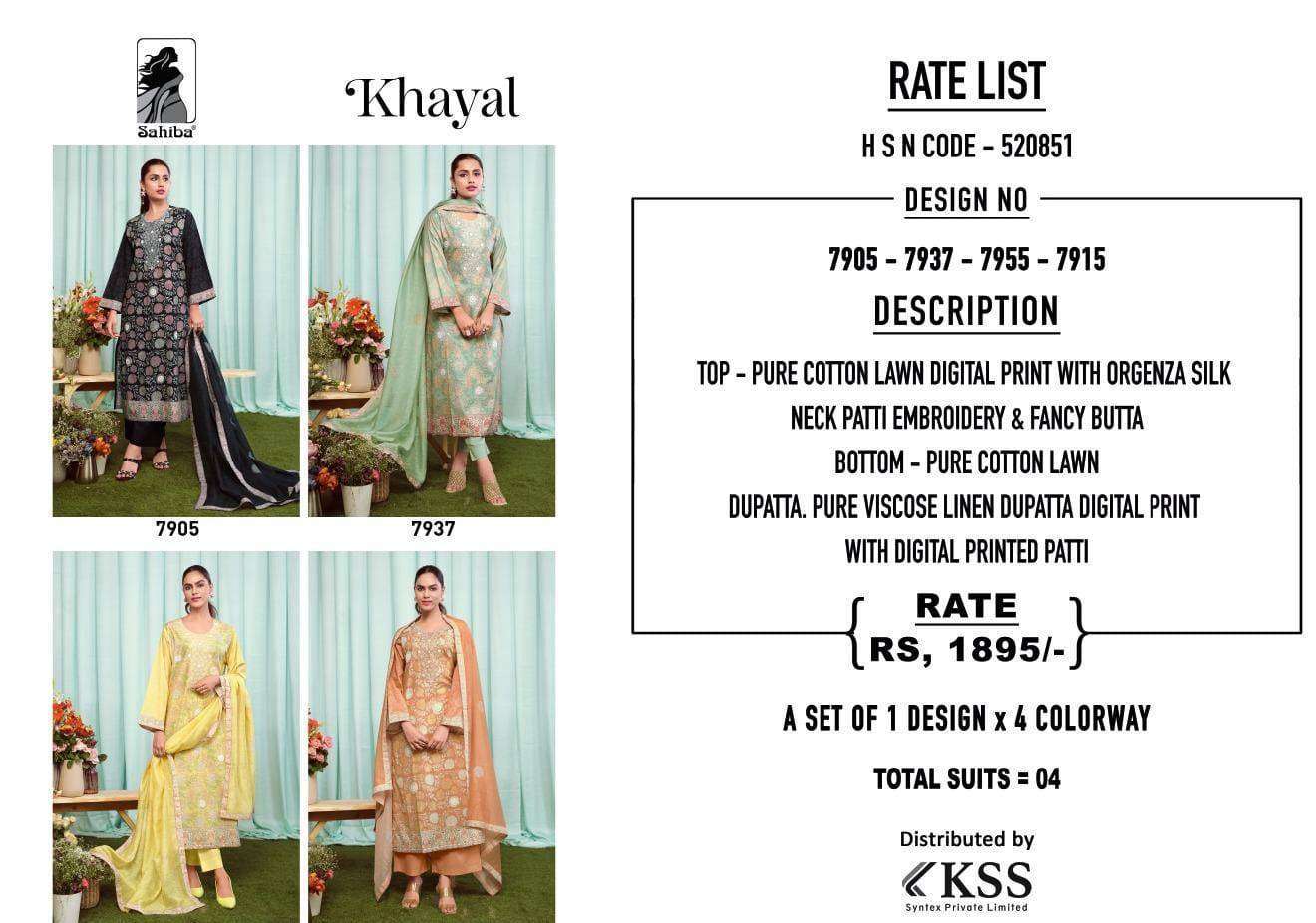 SAHIBA KHAYAL LATEST DESIGNS COTTON SUITS CATALOGS EXPORTERS 2024