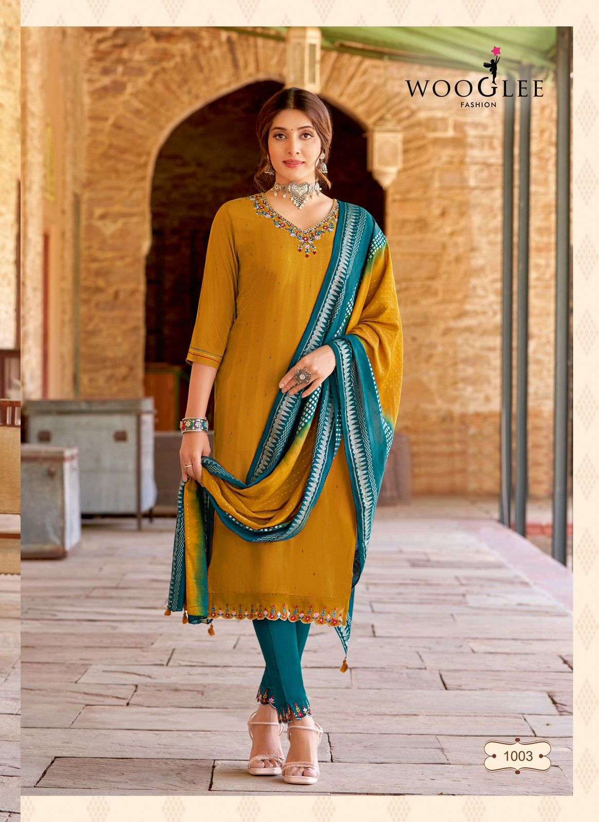 WOOGLEE KAAVISHA RAYON KURTI PANT WITH DUPATTA LATEST CATALOGUE 