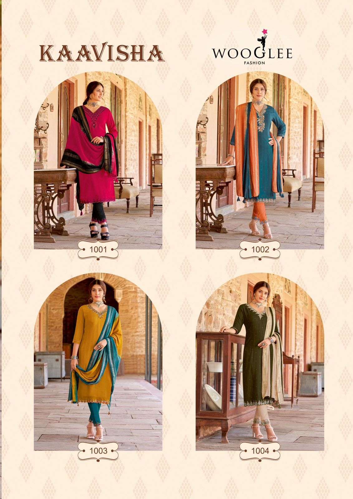 WOOGLEE KAAVISHA RAYON KURTI PANT WITH DUPATTA LATEST CATALOGUE 
