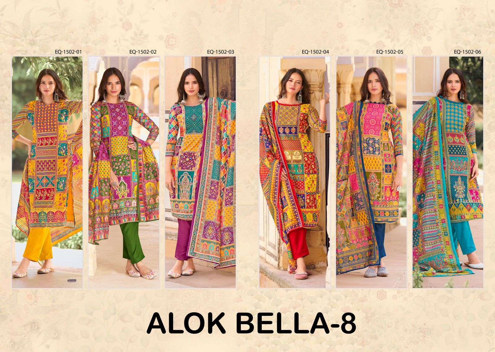 ALOK SUIT BELLA EDITION 8 PURE MUSLIN LADIES SUIT CATALOG EXPORTER IN SURAT 
