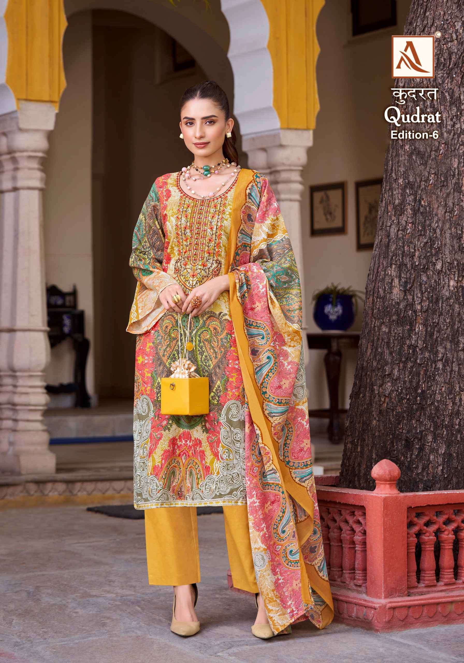 ALOK SUIT QUDRAT EDITION 6 DIGITAL PAKISTANI PRINT CATALOGUE WHOLESALE PRICE SURAT 2024