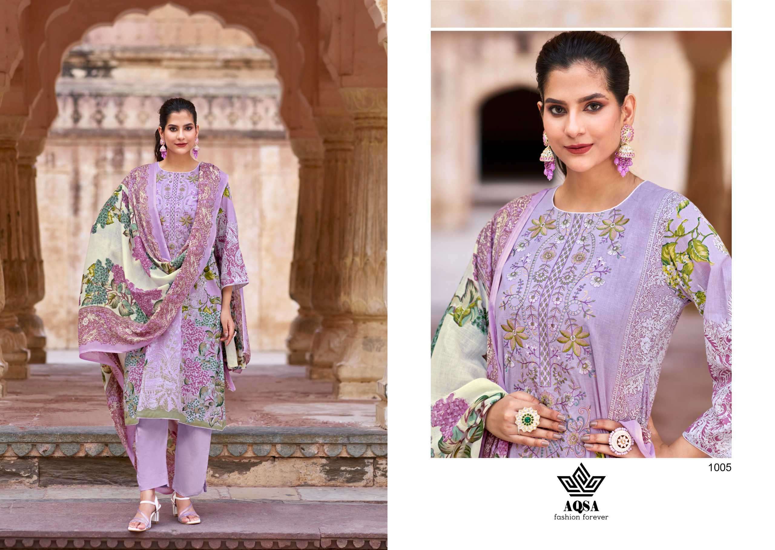 AQSA MERUB DESIGNER PRINT COTTON LADIES SUIT CATALOGUE WHOLESALER IN SURAT 2024