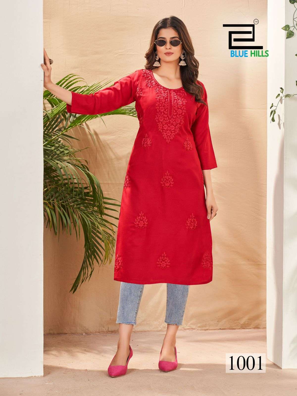 BLUE HILLS SUPRIYA FANCY CHIKEN WORK KURTI CATALOGUE SUPPLIER IN SURAT 2024