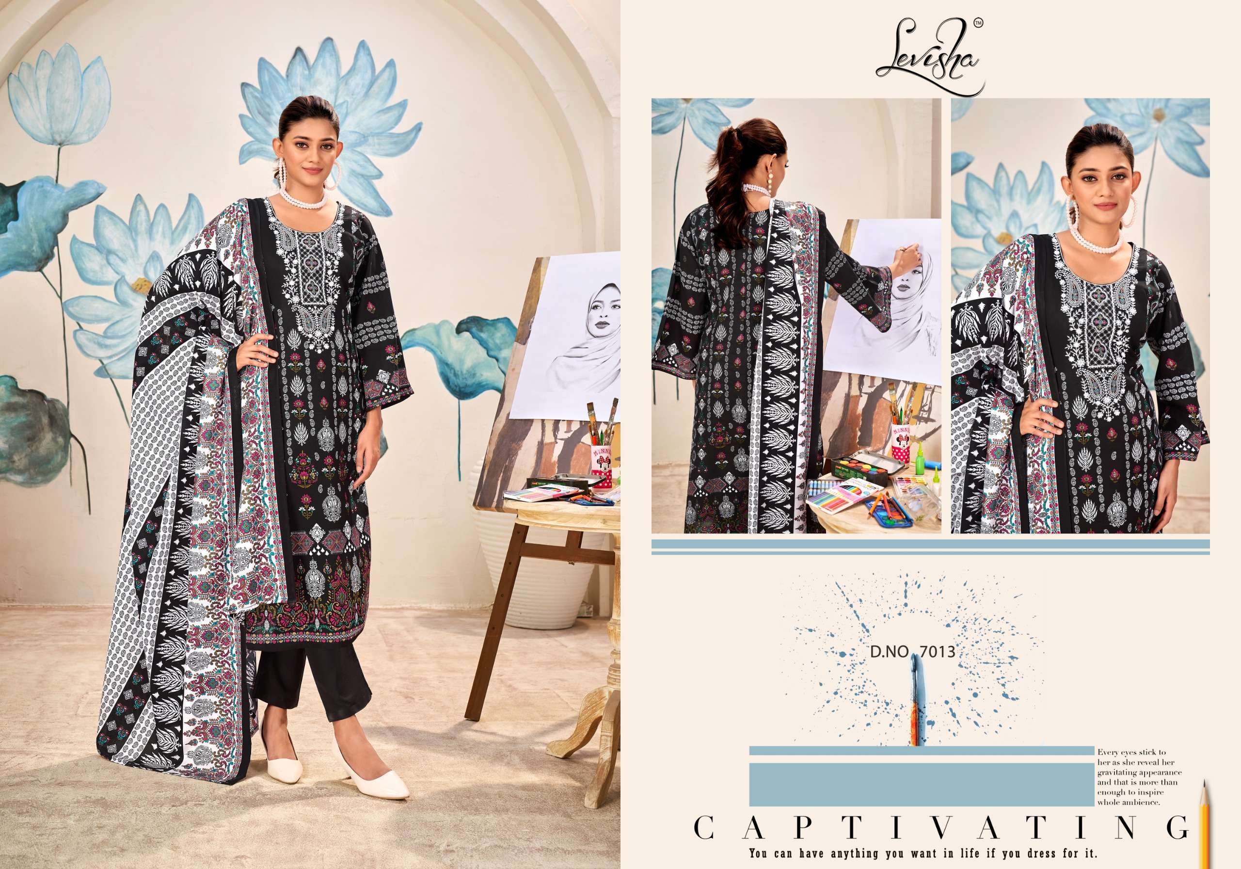 LEVISHA NAIRA NX VOL 7 BLACK AND WHITE PAKISTANI PRINT SUIT CATALOGUE WHOLESALE PRICE