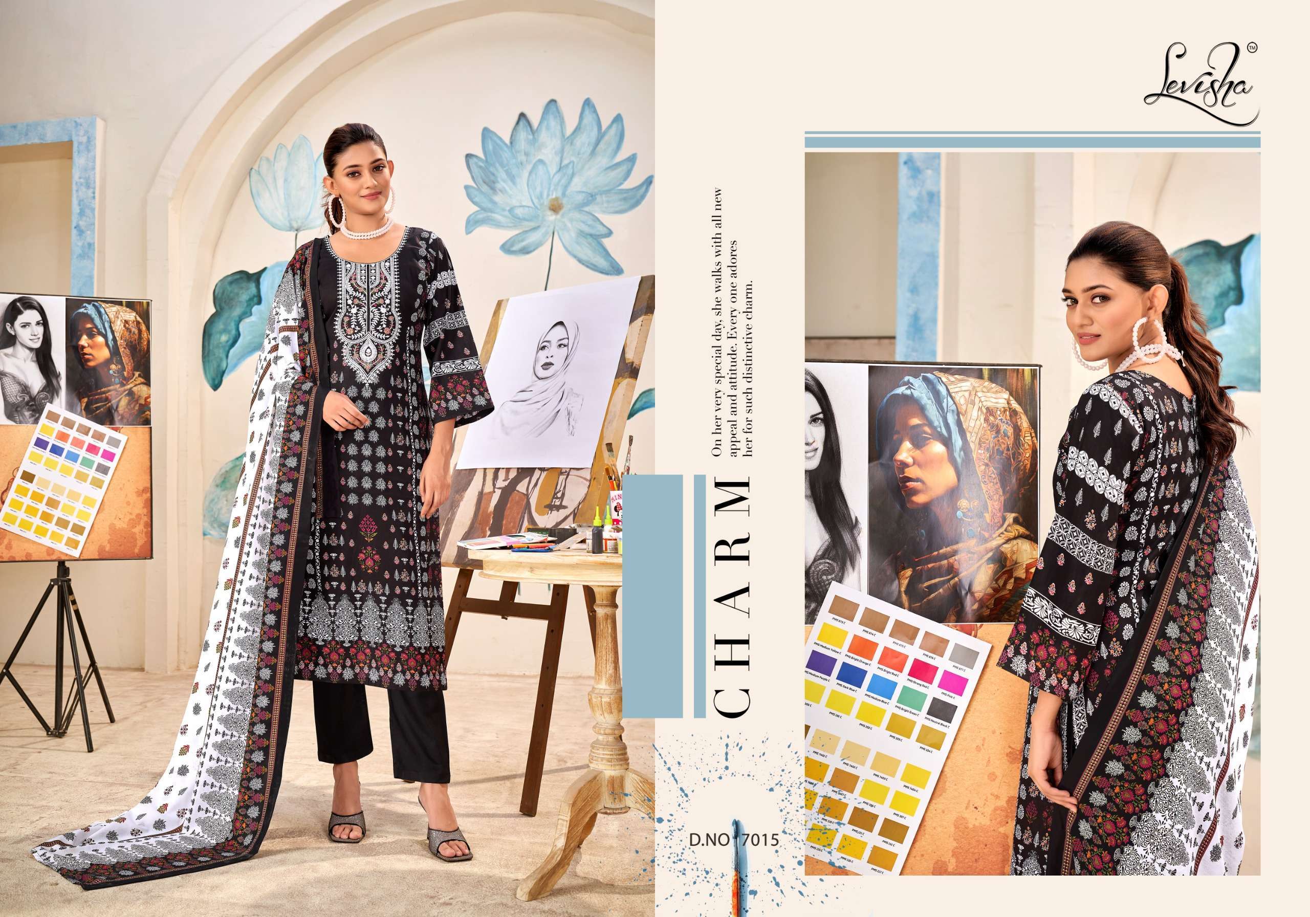 LEVISHA NAIRA NX VOL 7 BLACK AND WHITE PAKISTANI PRINT SUIT CATALOGUE WHOLESALE PRICE