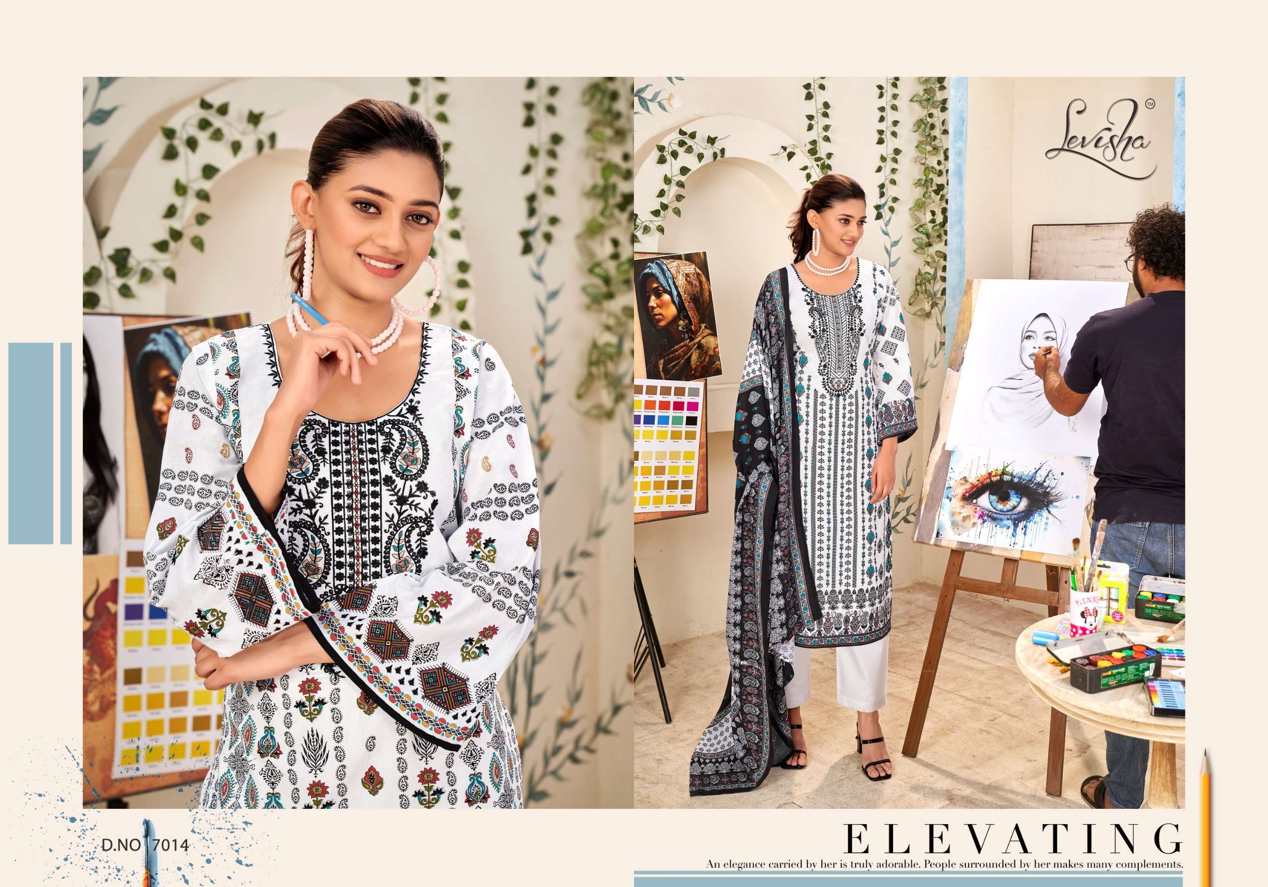 LEVISHA NAIRA NX VOL 7 BLACK AND WHITE PAKISTANI PRINT SUIT CATALOGUE WHOLESALE PRICE