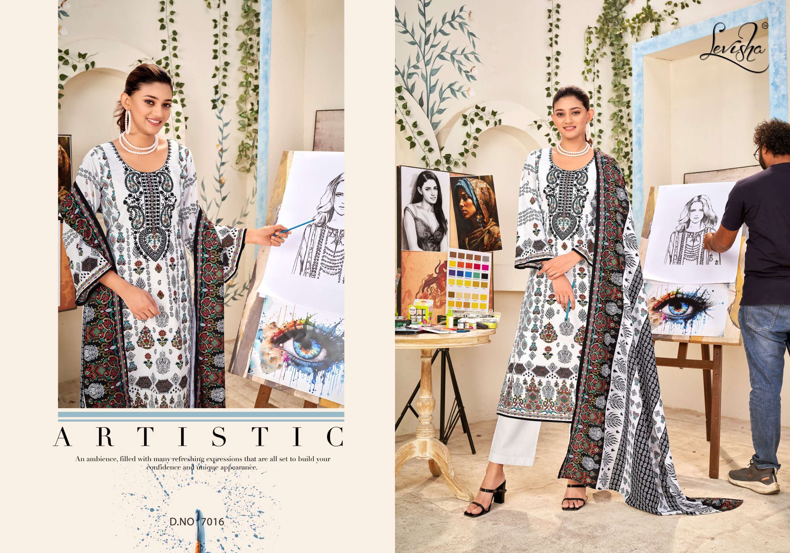 LEVISHA NAIRA NX VOL 7 BLACK AND WHITE PAKISTANI PRINT SUIT CATALOGUE WHOLESALE PRICE