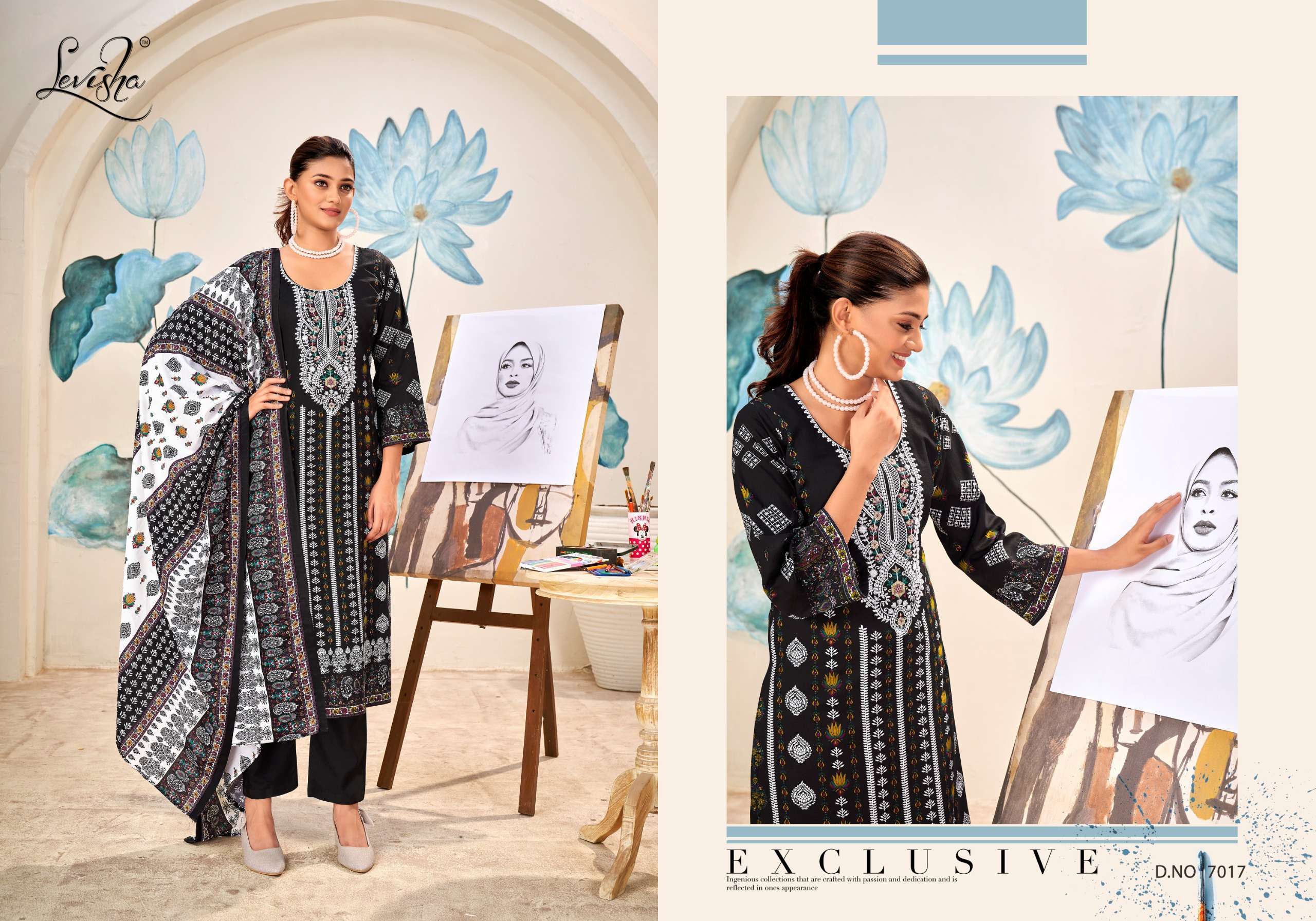 LEVISHA NAIRA NX VOL 7 BLACK AND WHITE PAKISTANI PRINT SUIT CATALOGUE WHOLESALE PRICE