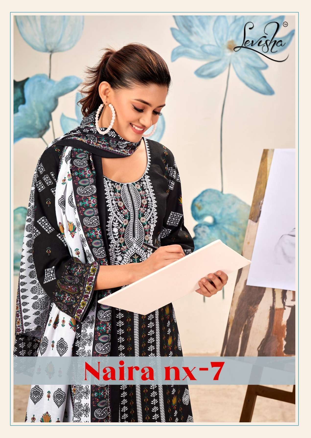 LEVISHA NAIRA NX VOL 7 BLACK AND WHITE PAKISTANI PRINT SUIT CATALOGUE WHOLESALE PRICE