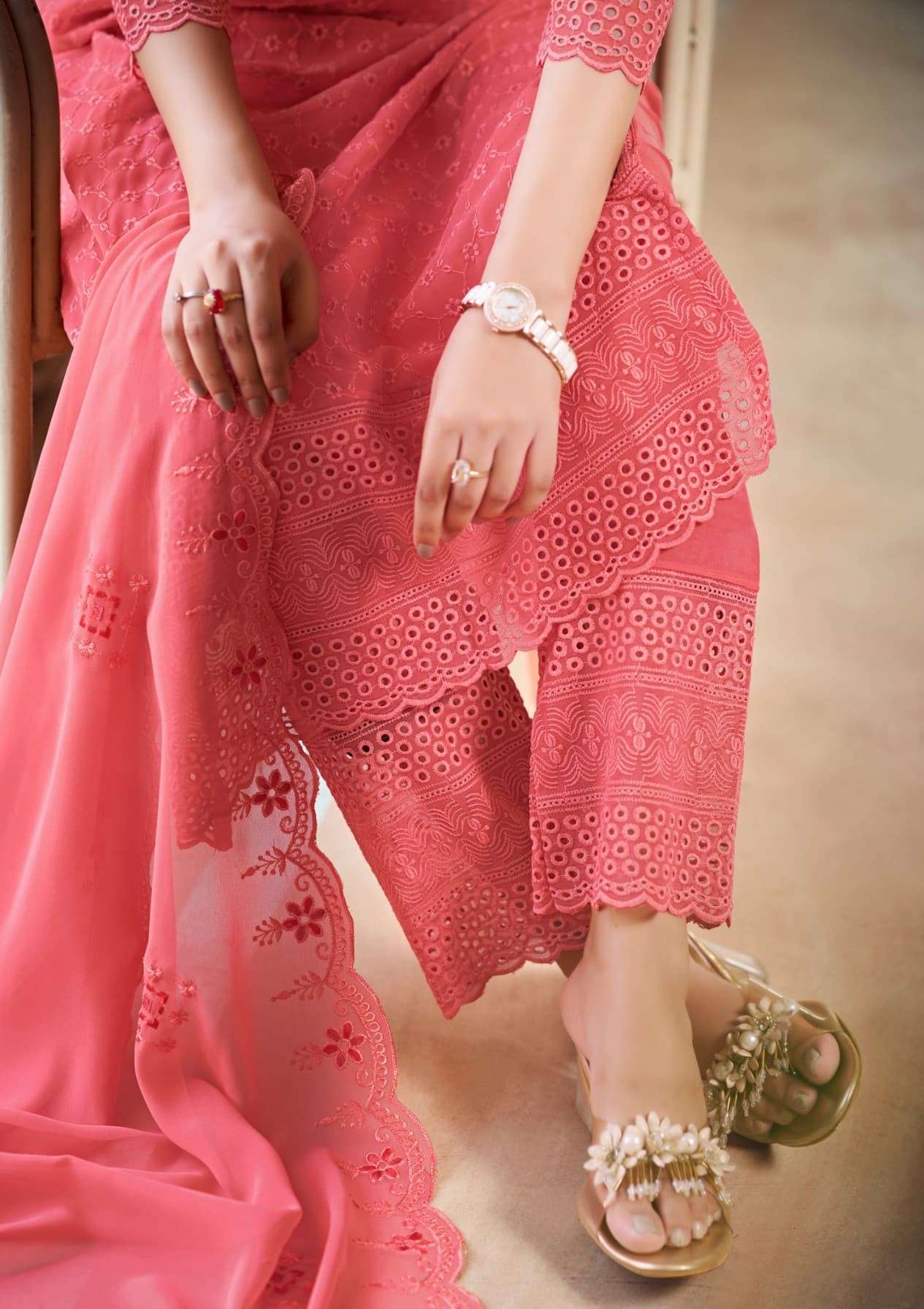 RANGOON RESHAM HEAVY SCHIFFLI WORK KURTI PANT WITH DUPATTA LATEST CATALOGUE 2024
