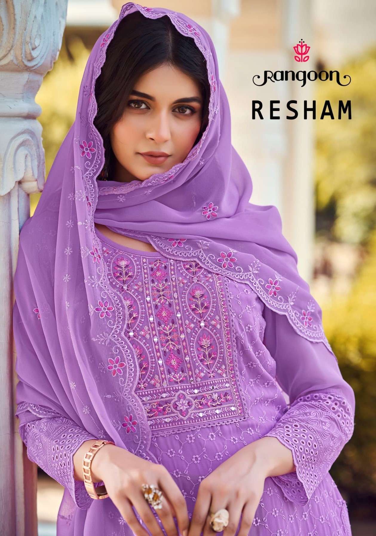 RANGOON RESHAM HEAVY SCHIFFLI WORK KURTI PANT WITH DUPATTA LATEST CATALOGUE 2024