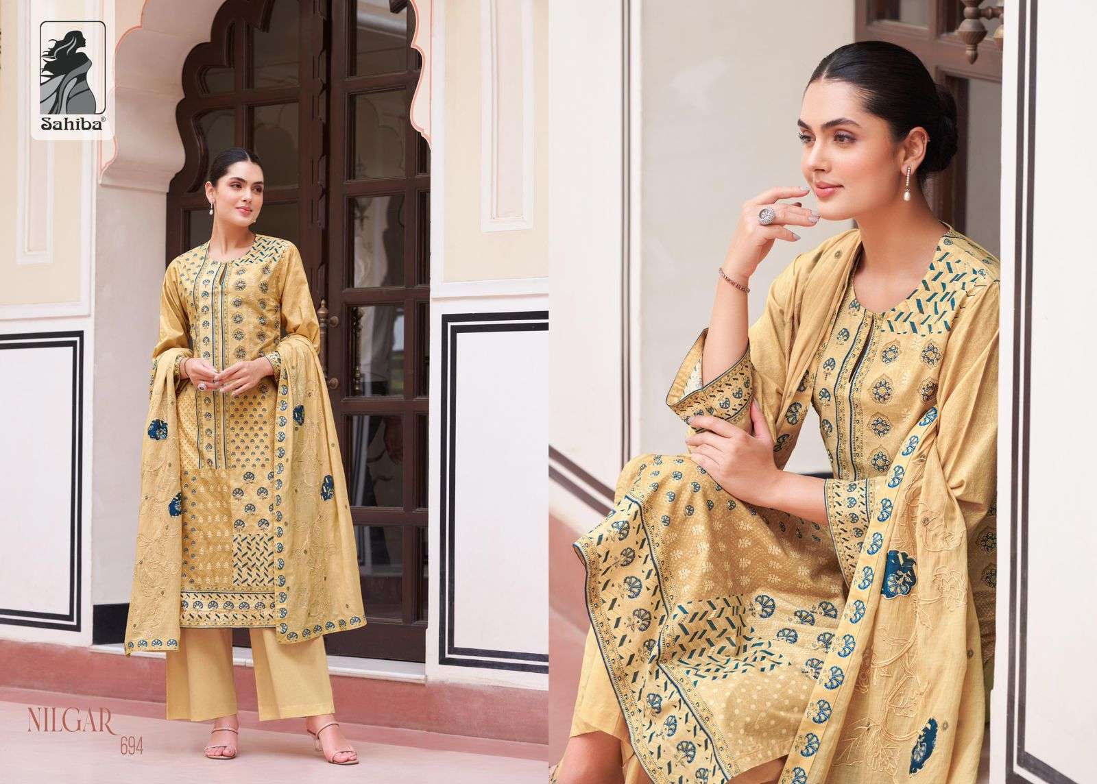 SAHIBA NILGAR PURE COTTON LAWN HANDWORK DRESS CATALOG EXPORTER IN SURAT 2024