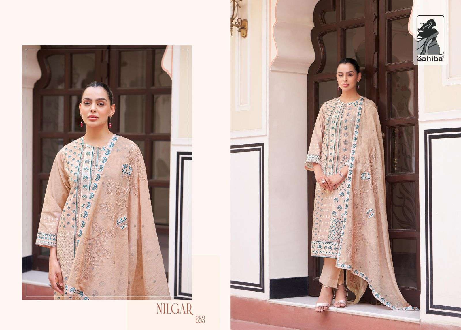 SAHIBA NILGAR PURE COTTON LAWN HANDWORK DRESS CATALOG EXPORTER IN SURAT 2024