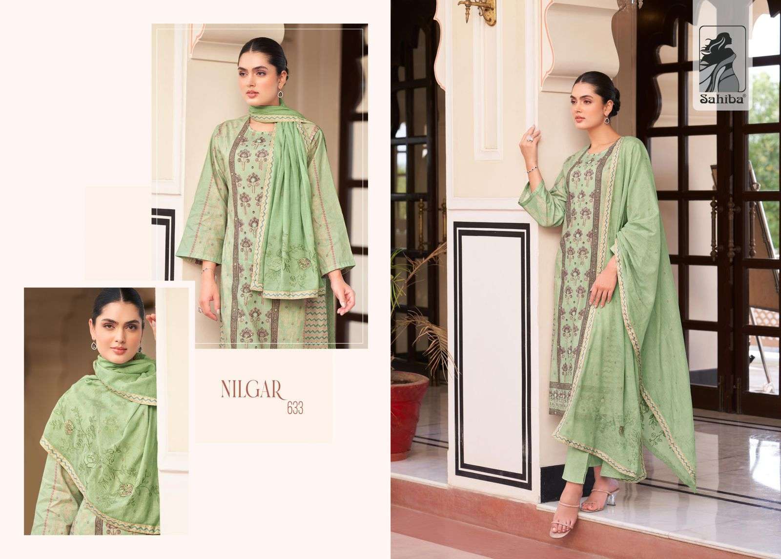 SAHIBA NILGAR PURE COTTON LAWN HANDWORK DRESS CATALOG EXPORTER IN SURAT 2024