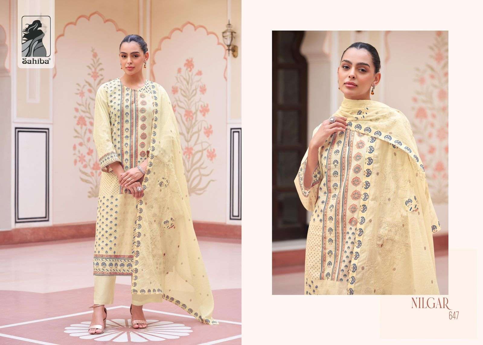 SAHIBA NILGAR PURE COTTON LAWN HANDWORK DRESS CATALOG EXPORTER IN SURAT 2024