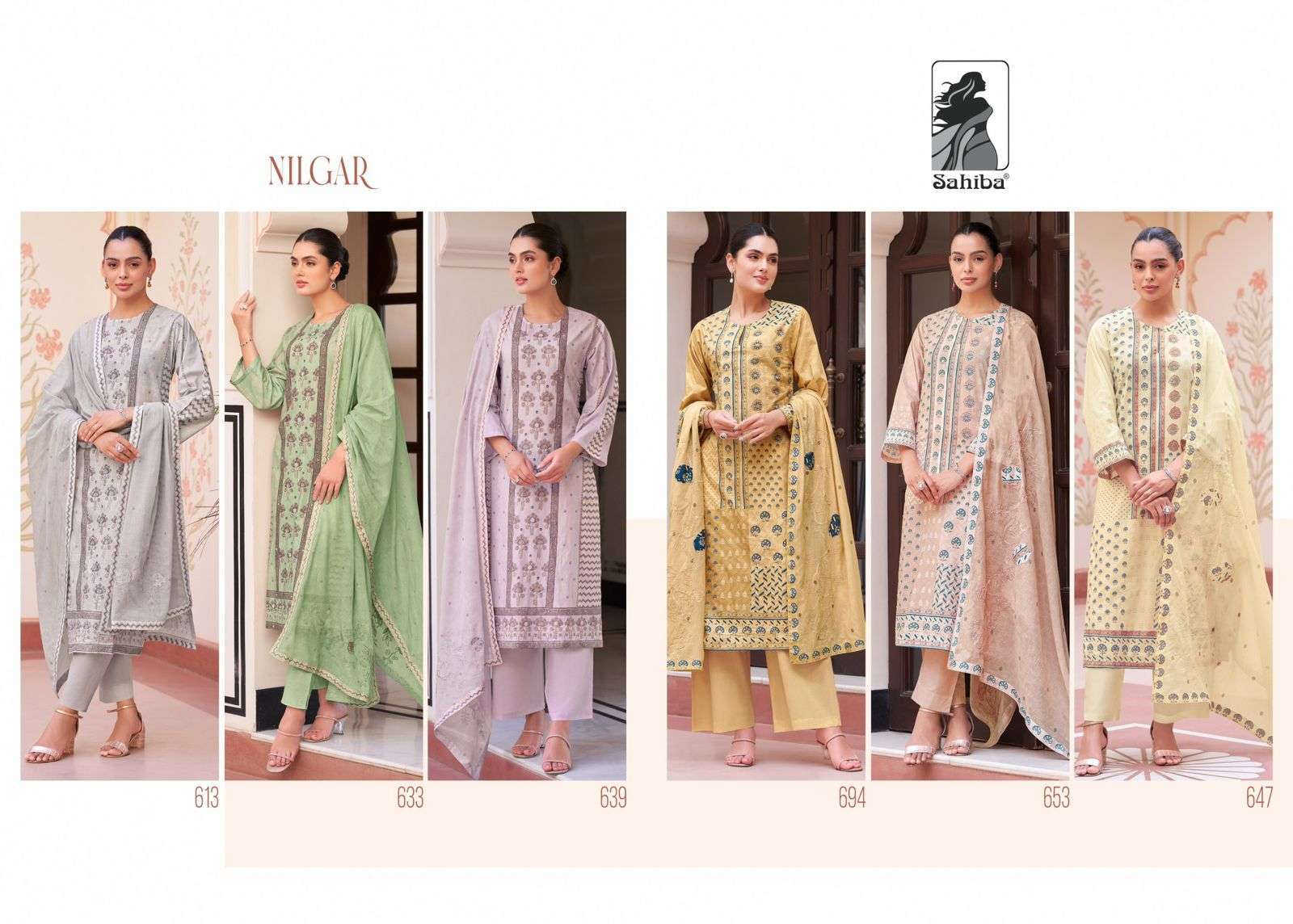 SAHIBA NILGAR PURE COTTON LAWN HANDWORK DRESS CATALOG EXPORTER IN SURAT 2024