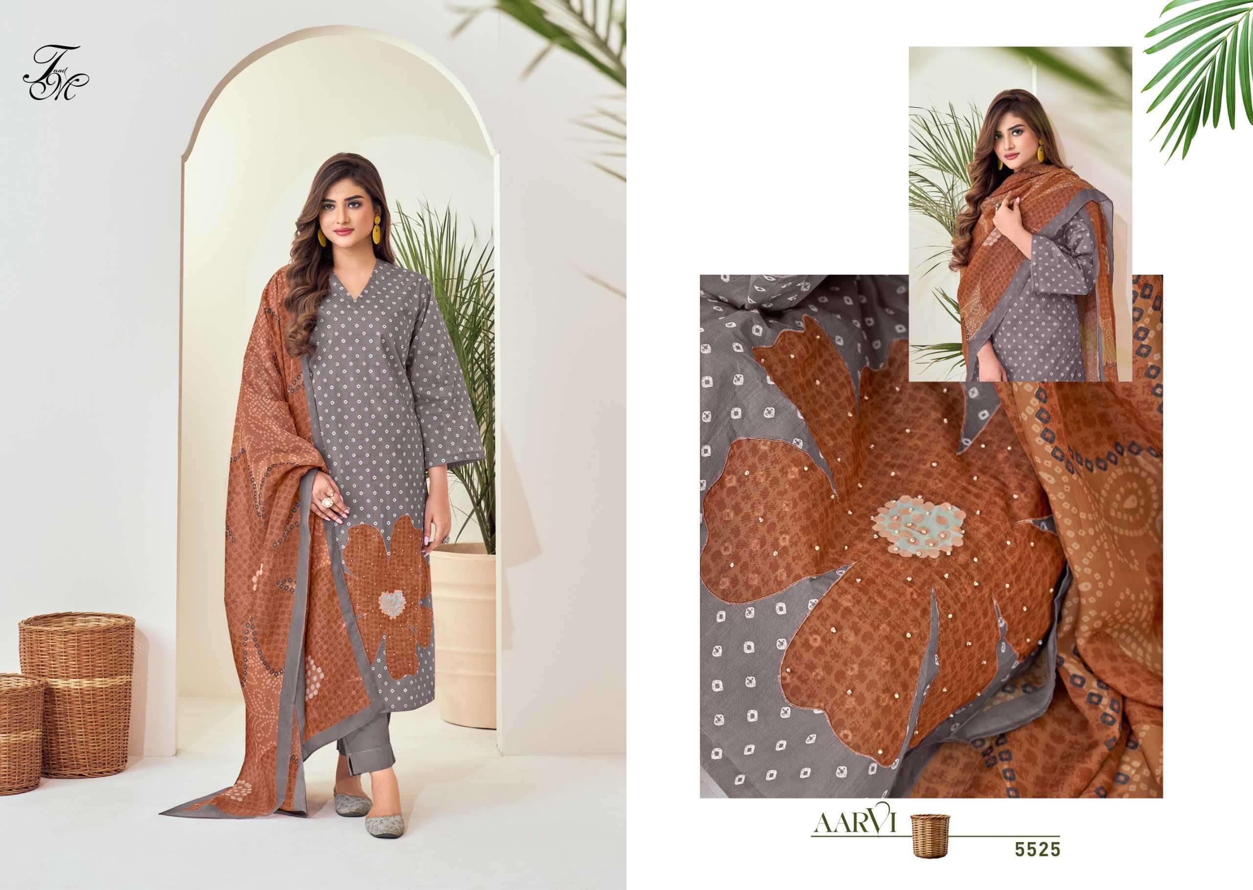 T AND M DESIGNER AARVI FANCY ORGANDY SUIT CATALOG WHOLESALE PRICE 