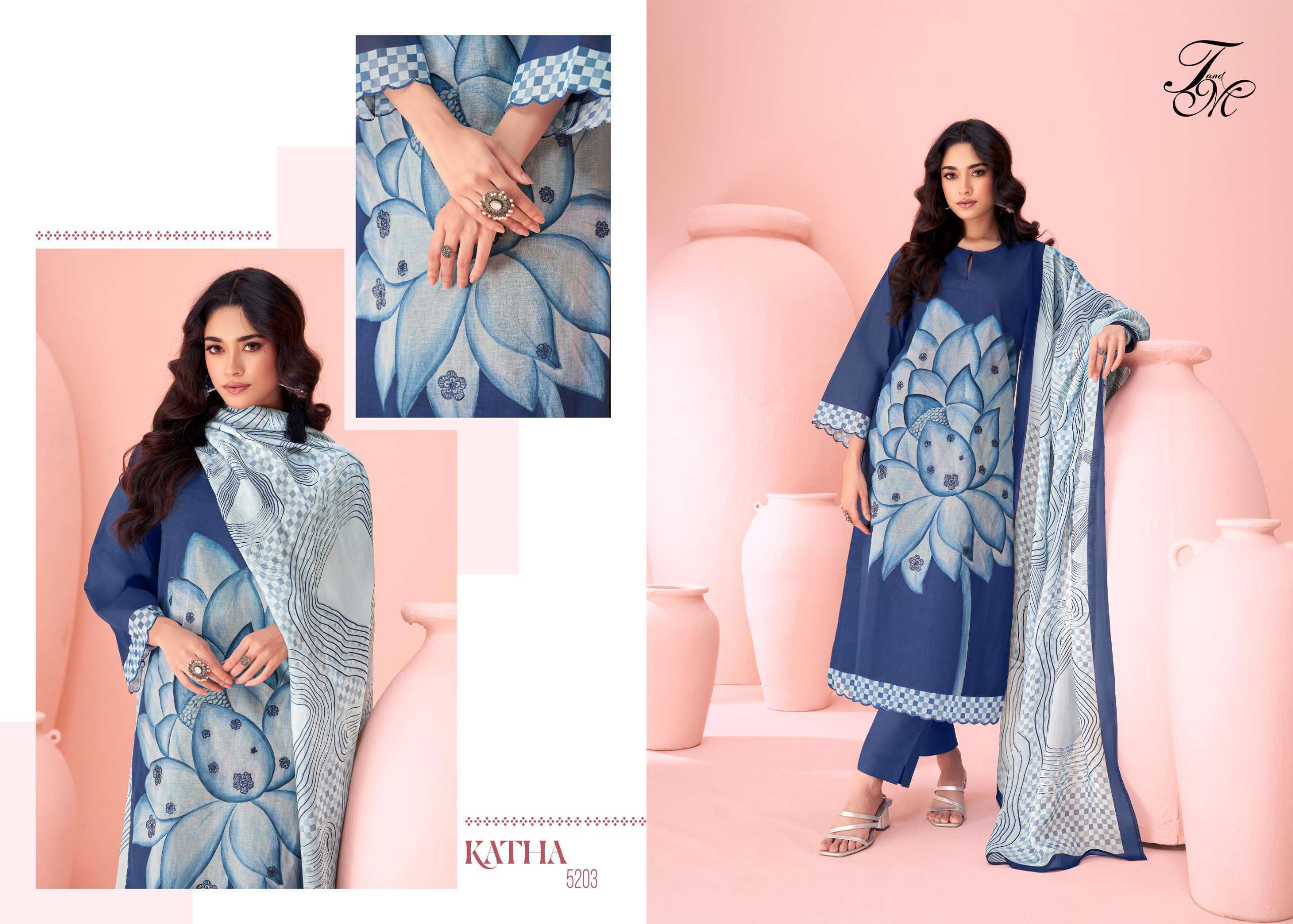 T AND M DESIGNER KATHA LATEST DESIGNER ORGANDY SUIT CATALOGUE WHOLESALE PRICE 