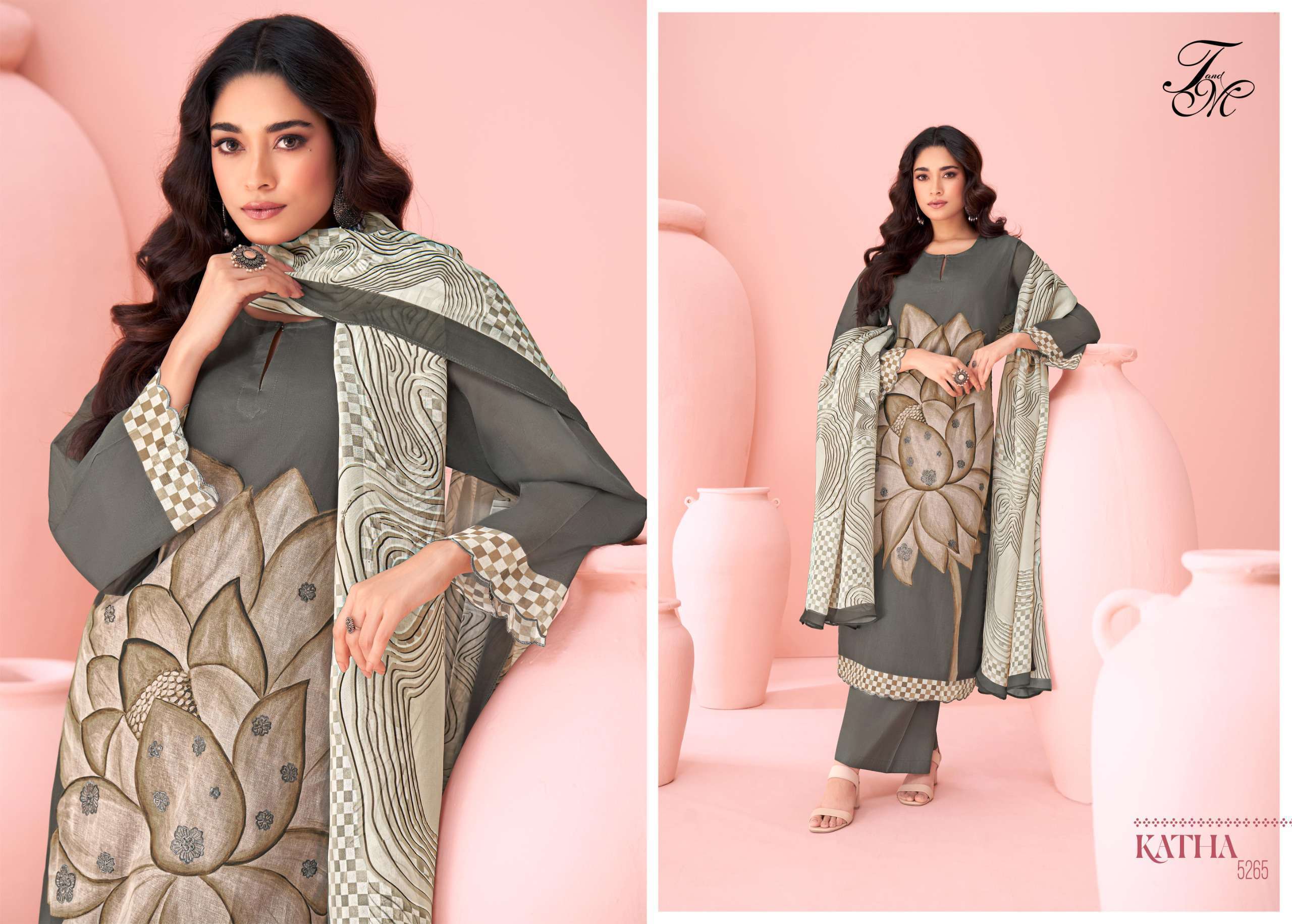 T AND M DESIGNER KATHA LATEST DESIGNER ORGANDY SUIT CATALOGUE WHOLESALE PRICE 