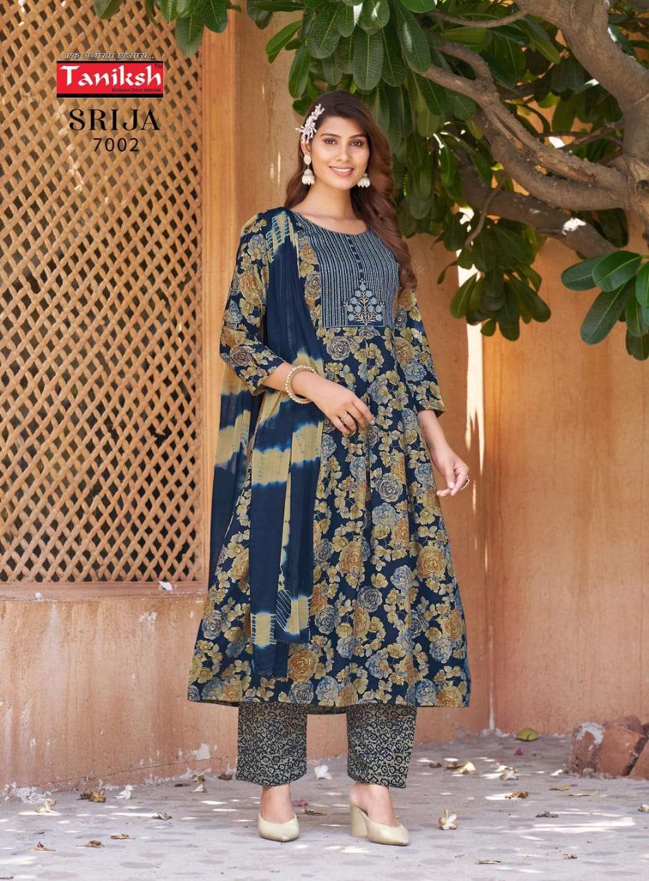 TANIKSH SRIJA VOL 7 RAYON FANCY KURTI BOTTOM WITH DUPATTA LATEST DESIGNER CATALOGUE 2024