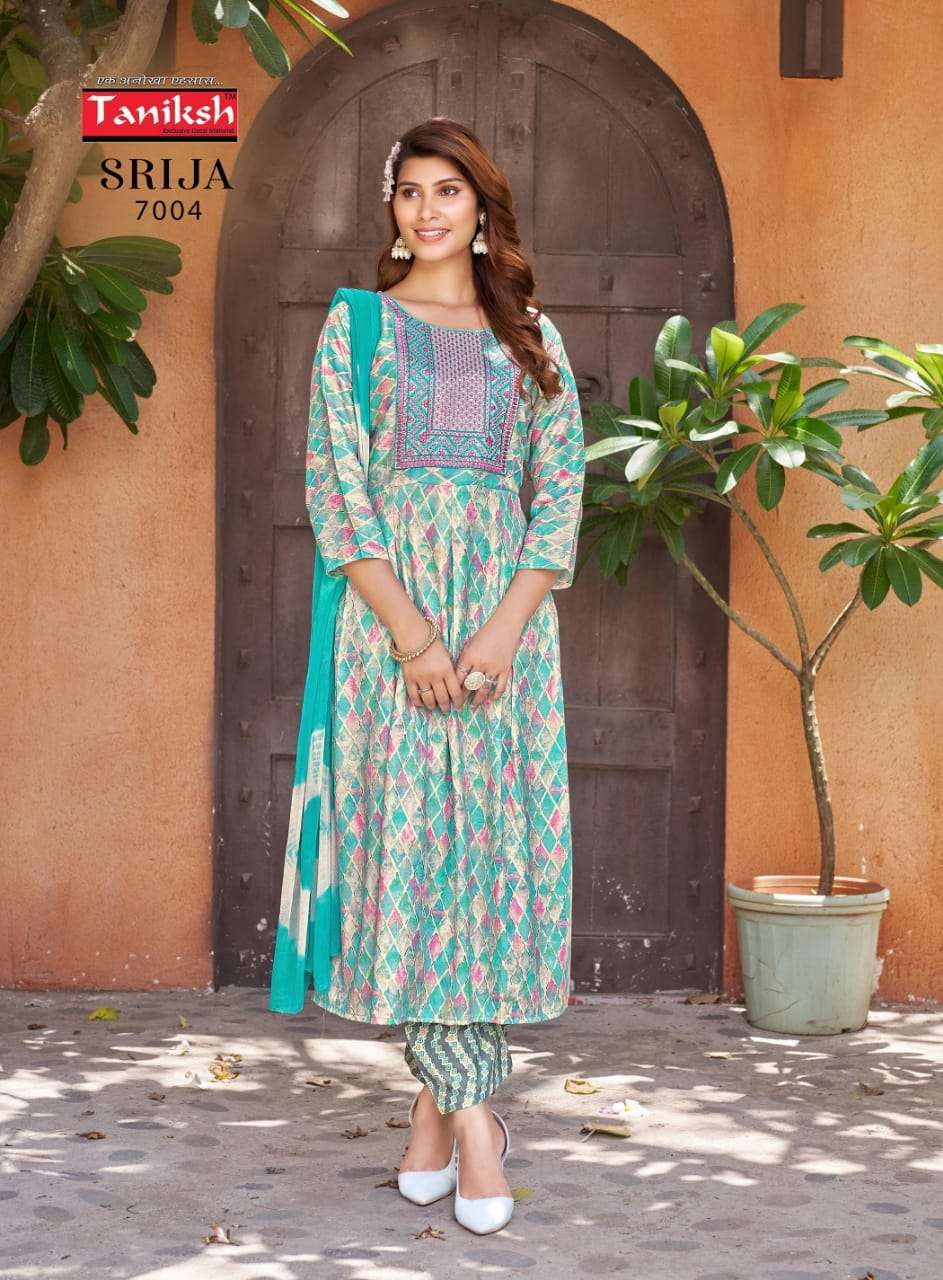 TANIKSH SRIJA VOL 7 RAYON FANCY KURTI BOTTOM WITH DUPATTA LATEST DESIGNER CATALOGUE 2024