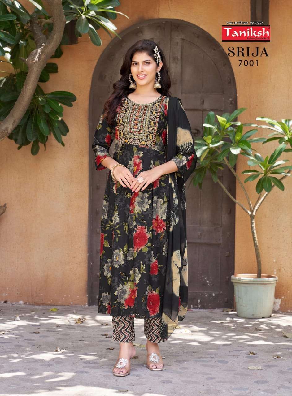 TANIKSH SRIJA VOL 7 RAYON FANCY KURTI BOTTOM WITH DUPATTA LATEST DESIGNER CATALOGUE 2024