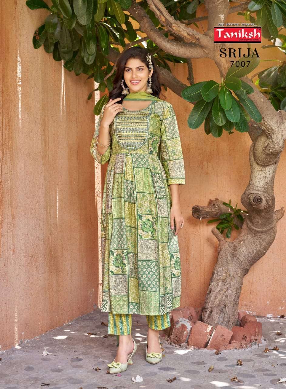 TANIKSH SRIJA VOL 7 RAYON FANCY KURTI BOTTOM WITH DUPATTA LATEST DESIGNER CATALOGUE 2024