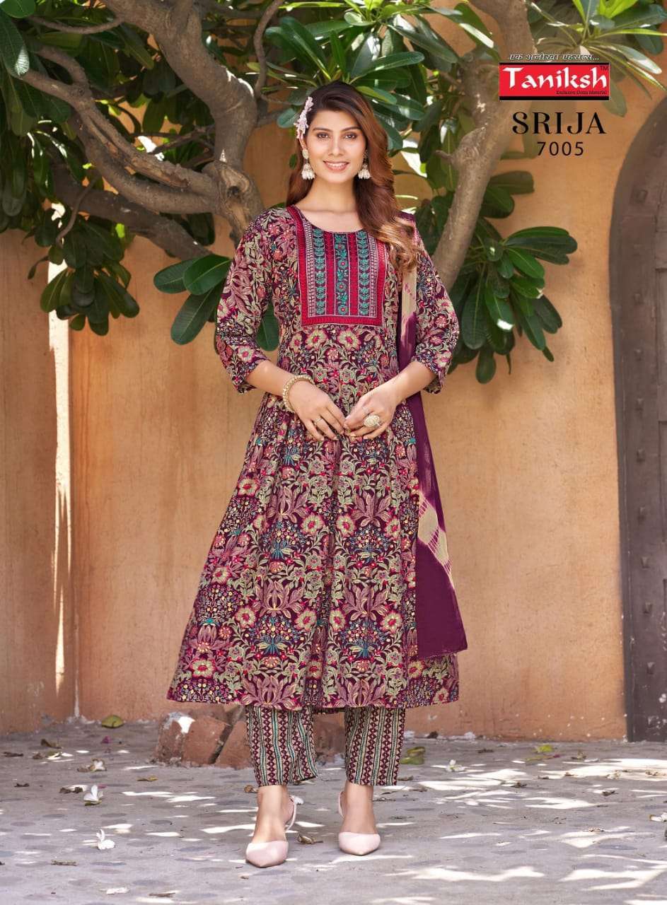 TANIKSH SRIJA VOL 7 RAYON FANCY KURTI BOTTOM WITH DUPATTA LATEST DESIGNER CATALOGUE 2024