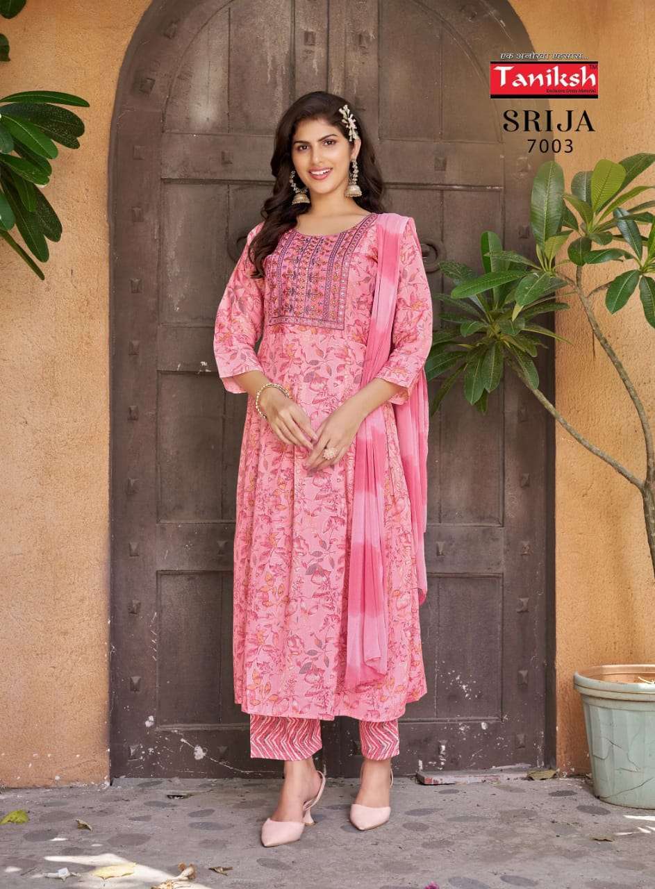 TANIKSH SRIJA VOL 7 RAYON FANCY KURTI BOTTOM WITH DUPATTA LATEST DESIGNER CATALOGUE 2024