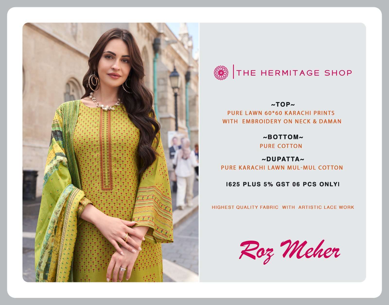 THE HERMITAGE ROZ MEHER KARACHI PRINT LAWN SUIT SUPPLIER 